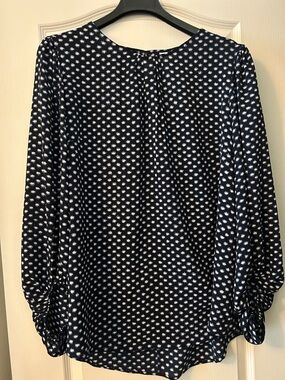 Ava & Viv Navy and White Dot Long Sleeve Blouse